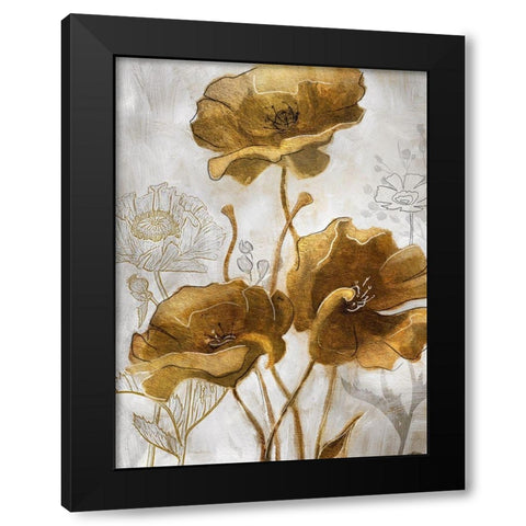 Gold and Silver Flowerfield II Black Modern Wood Framed Art Print by Studio W
