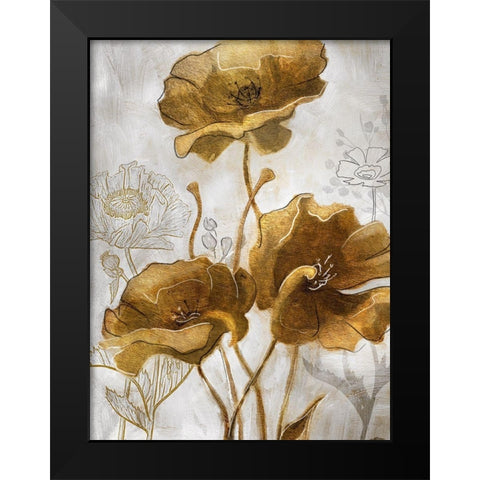 Gold and Silver Flowerfield II Black Modern Wood Framed Art Print by Studio W