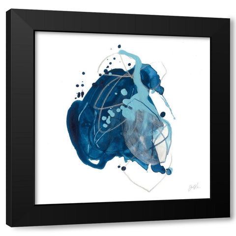 Blue Ink Blot I Black Modern Wood Framed Art Print by Vess, June Erica