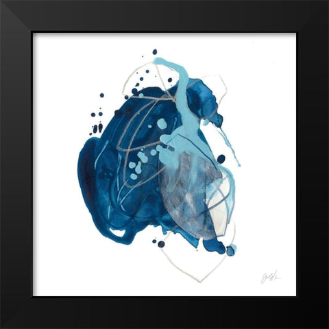 Blue Ink Blot I Black Modern Wood Framed Art Print by Vess, June Erica
