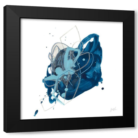 Blue Ink Blot II Black Modern Wood Framed Art Print by Vess, June Erica