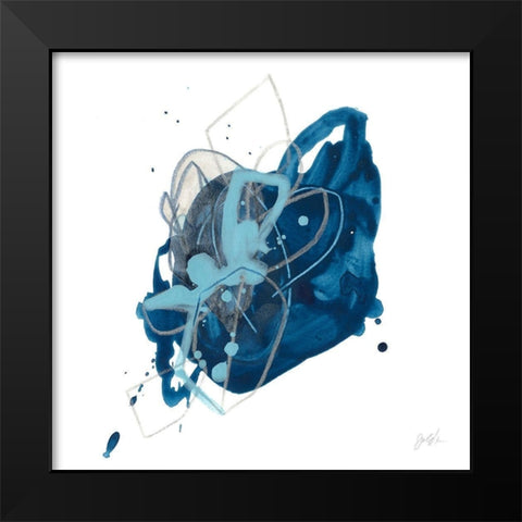 Blue Ink Blot II Black Modern Wood Framed Art Print by Vess, June Erica