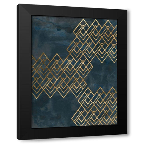 Deco Pattern in Blue I Black Modern Wood Framed Art Print by Vess, June Erica