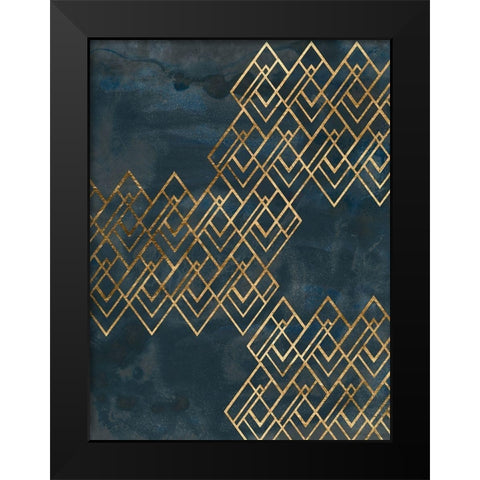 Deco Pattern in Blue I Black Modern Wood Framed Art Print by Vess, June Erica