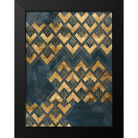 Deco Pattern in Blue II Black Modern Wood Framed Art Print by Vess, June Erica