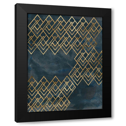 Deco Pattern in Blue IV Black Modern Wood Framed Art Print by Vess, June Erica