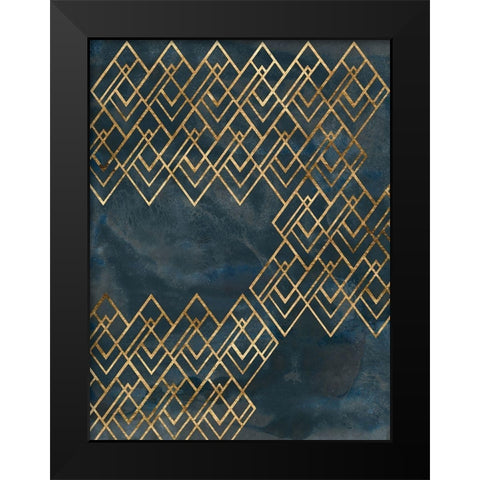 Deco Pattern in Blue IV Black Modern Wood Framed Art Print by Vess, June Erica