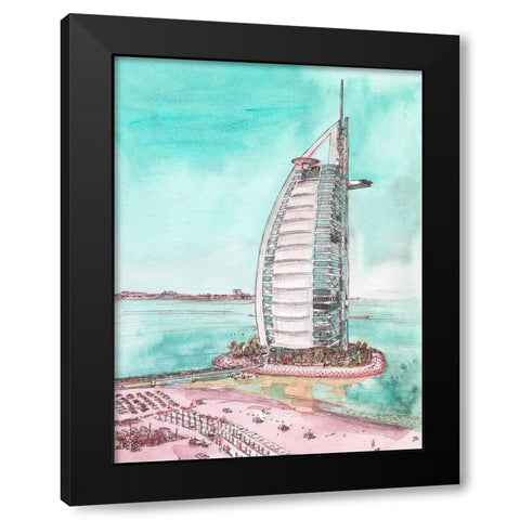 Day Landing Dubai I Black Modern Wood Framed Art Print with Double Matting by Wang, Melissa