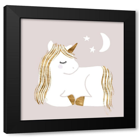 Sleepy Unicorn II Black Modern Wood Framed Art Print by Barnes, Victoria