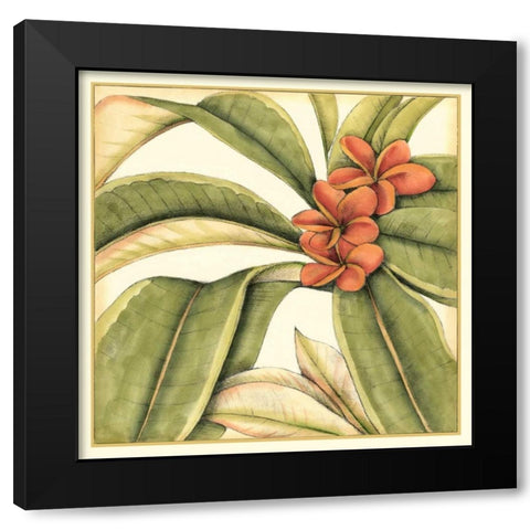 Tropical Blooms and Foliage I Black Modern Wood Framed Art Print by Goldberger, Jennifer