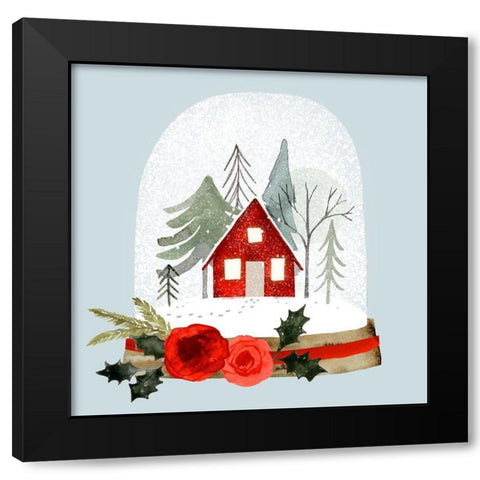 Snow Globe Village I Black Modern Wood Framed Art Print with Double Matting by Barnes, Victoria