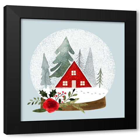 Snow Globe Village II Black Modern Wood Framed Art Print with Double Matting by Barnes, Victoria