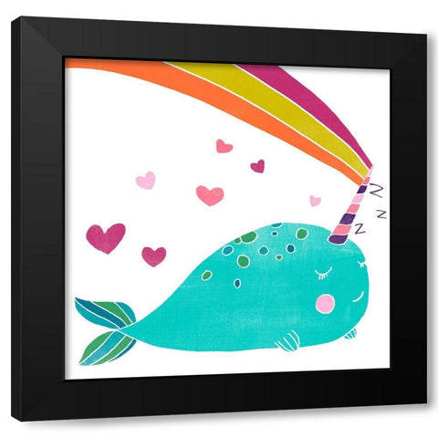 Happy Narwals III Black Modern Wood Framed Art Print with Double Matting by Vess, June Erica