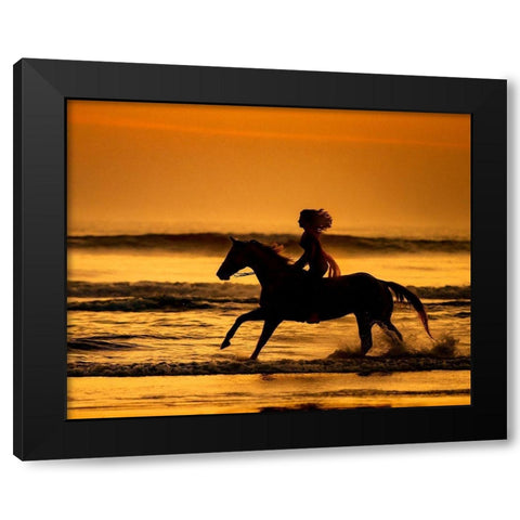 Running in the Sand IV Black Modern Wood Framed Art Print with Double Matting by PHBurchett