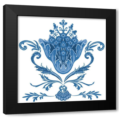 Indigo Chintz I Black Modern Wood Framed Art Print with Double Matting by Wang, Melissa