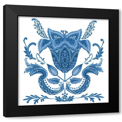 Indigo Chintz II Black Modern Wood Framed Art Print with Double Matting by Wang, Melissa