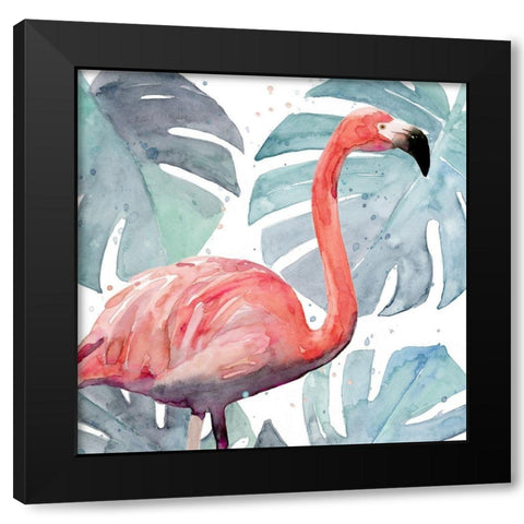 Flamingo Splash I Black Modern Wood Framed Art Print by Warren, Annie