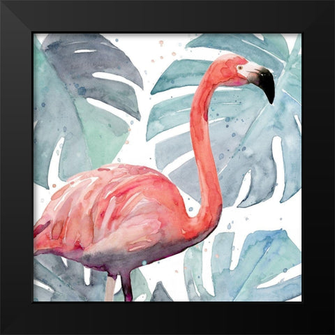 Flamingo Splash I Black Modern Wood Framed Art Print by Warren, Annie