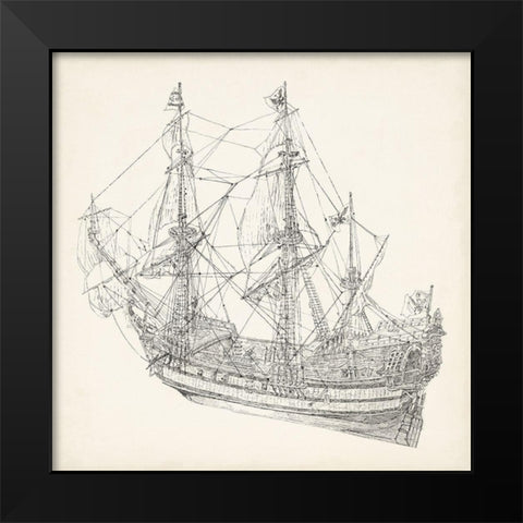 Antique Ship Sketch I Black Modern Wood Framed Art Print by Foust, Richard