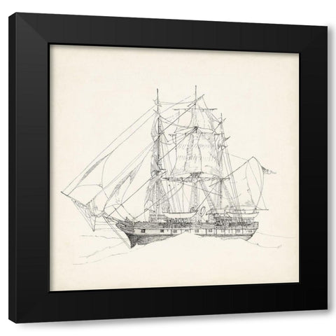Antique Ship Sketch II Black Modern Wood Framed Art Print with Double Matting by Foust, Richard