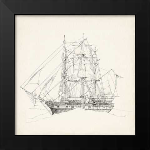 Antique Ship Sketch II Black Modern Wood Framed Art Print by Foust, Richard