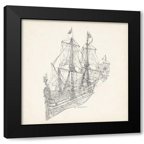 Antique Ship Sketch III Black Modern Wood Framed Art Print by Foust, Richard