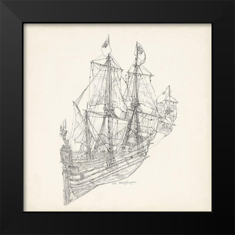 Antique Ship Sketch III Black Modern Wood Framed Art Print by Foust, Richard