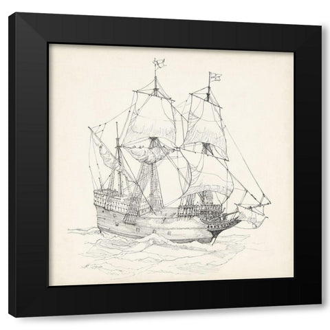 Antique Ship Sketch IV Black Modern Wood Framed Art Print by Foust, Richard
