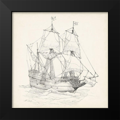 Antique Ship Sketch IV Black Modern Wood Framed Art Print by Foust, Richard