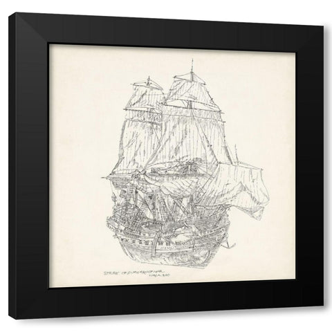 Antique Ship Sketch V Black Modern Wood Framed Art Print with Double Matting by Foust, Richard