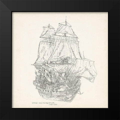 Antique Ship Sketch V Black Modern Wood Framed Art Print by Foust, Richard