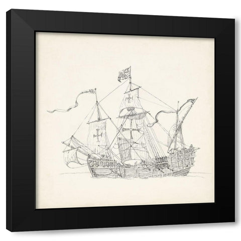 Antique Ship Sketch VI Black Modern Wood Framed Art Print with Double Matting by Foust, Richard