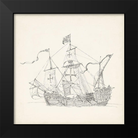 Antique Ship Sketch VI Black Modern Wood Framed Art Print by Foust, Richard