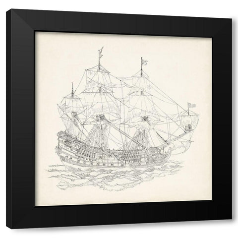 Antique Ship Sketch IX Black Modern Wood Framed Art Print with Double Matting by Foust, Richard