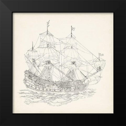 Antique Ship Sketch IX Black Modern Wood Framed Art Print by Foust, Richard