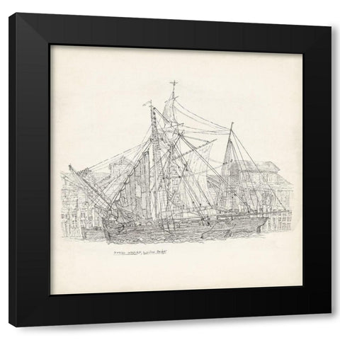 Antique Ship Sketch X Black Modern Wood Framed Art Print with Double Matting by Foust, Richard