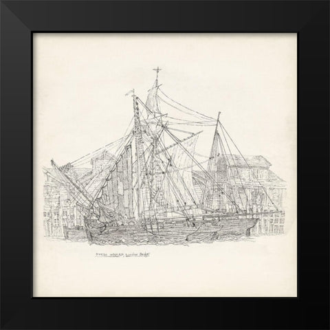 Antique Ship Sketch X Black Modern Wood Framed Art Print by Foust, Richard