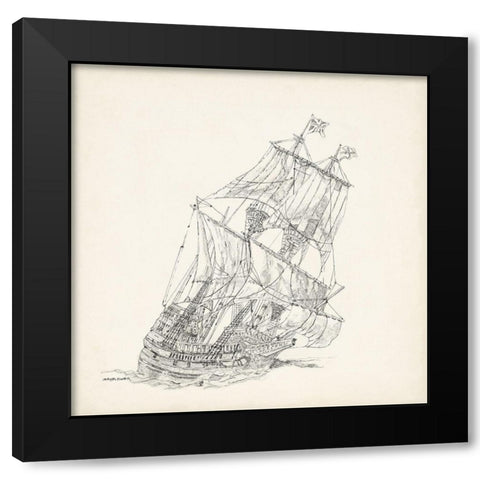 Antique Ship Sketch XI Black Modern Wood Framed Art Print with Double Matting by Foust, Richard