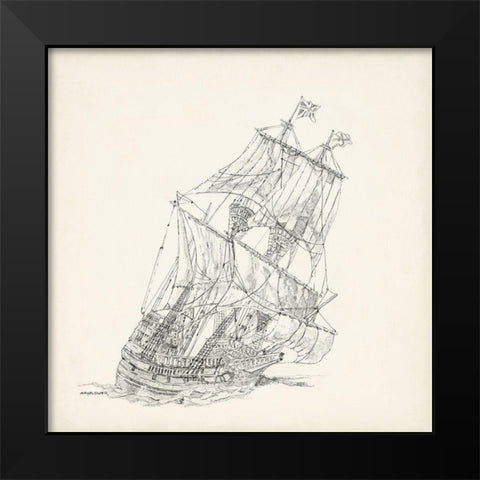 Antique Ship Sketch XI Black Modern Wood Framed Art Print by Foust, Richard