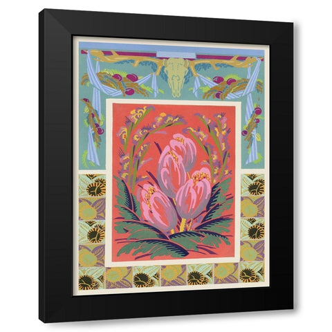 Art Deco Florals VIII Black Modern Wood Framed Art Print with Double Matting by Baxter Mill Archive