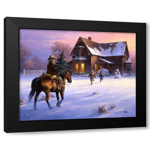 The Day Daddy Brought Home the Tree Black Modern Wood Framed Art Print by Sorenson, Jack