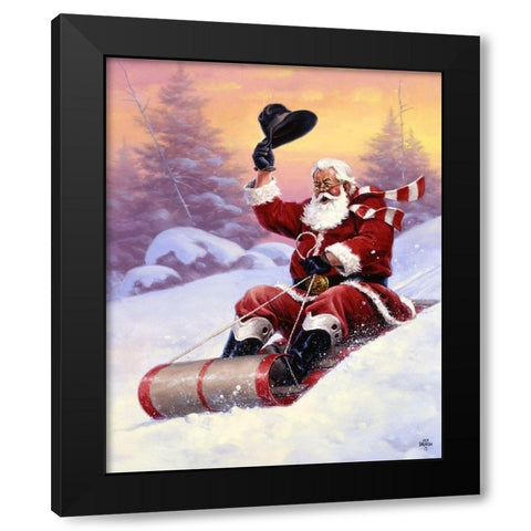 Here Comes Santa Black Modern Wood Framed Art Print by Sorenson, Jack