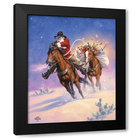 Santas Big Ride Black Modern Wood Framed Art Print by Sorenson, Jack