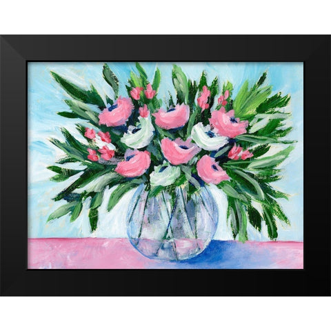 Rosy Bouquet I Black Modern Wood Framed Art Print by Moore, Regina