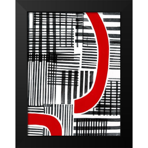 Red Interrupted I Black Modern Wood Framed Art Print by Moore, Regina