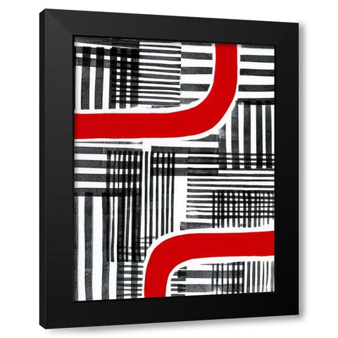 Red Interrupted II Black Modern Wood Framed Art Print with Double Matting by Moore, Regina