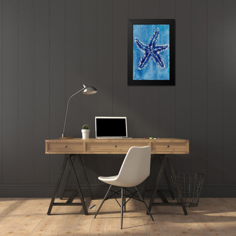 Cerulean Shells III Black Modern Wood Framed Art Print by Moore, Regina