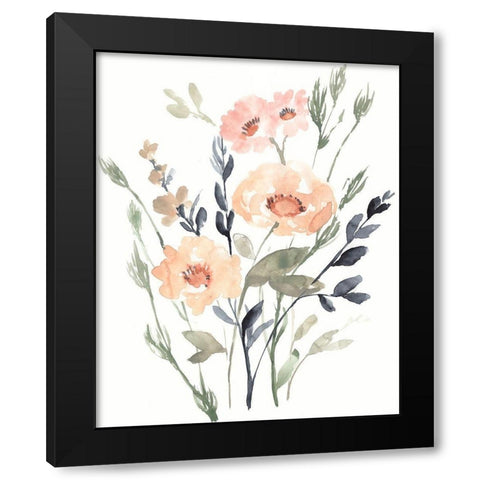 Peach and Paynes Bouquet I Black Modern Wood Framed Art Print with Double Matting by Goldberger, Jennifer