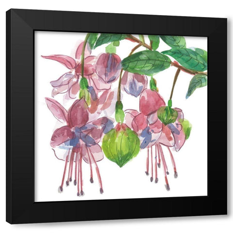 Fuchsias I Black Modern Wood Framed Art Print with Double Matting by Wang, Melissa