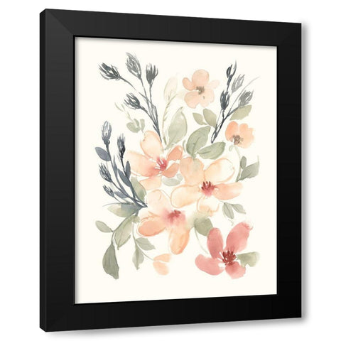 Peachy Pink Blooms I Black Modern Wood Framed Art Print by Goldberger, Jennifer